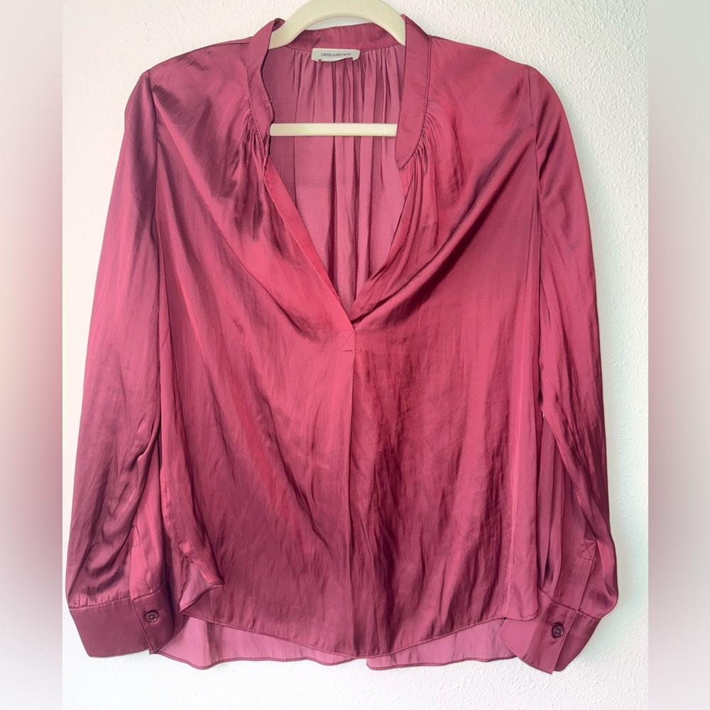 ZADIG & VOLTAIRE Tink Satin Tunic / Polyester Blouse Burgundy size Medium
